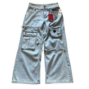 Southpole Wide Leg Cargo Jeans Light Wash Baggy Y2K Denim SP-049LW-JRDN Size 30